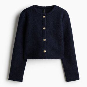 H&M Navy Blue BOUCLÉ-WEAVE CARDIGAN NWT